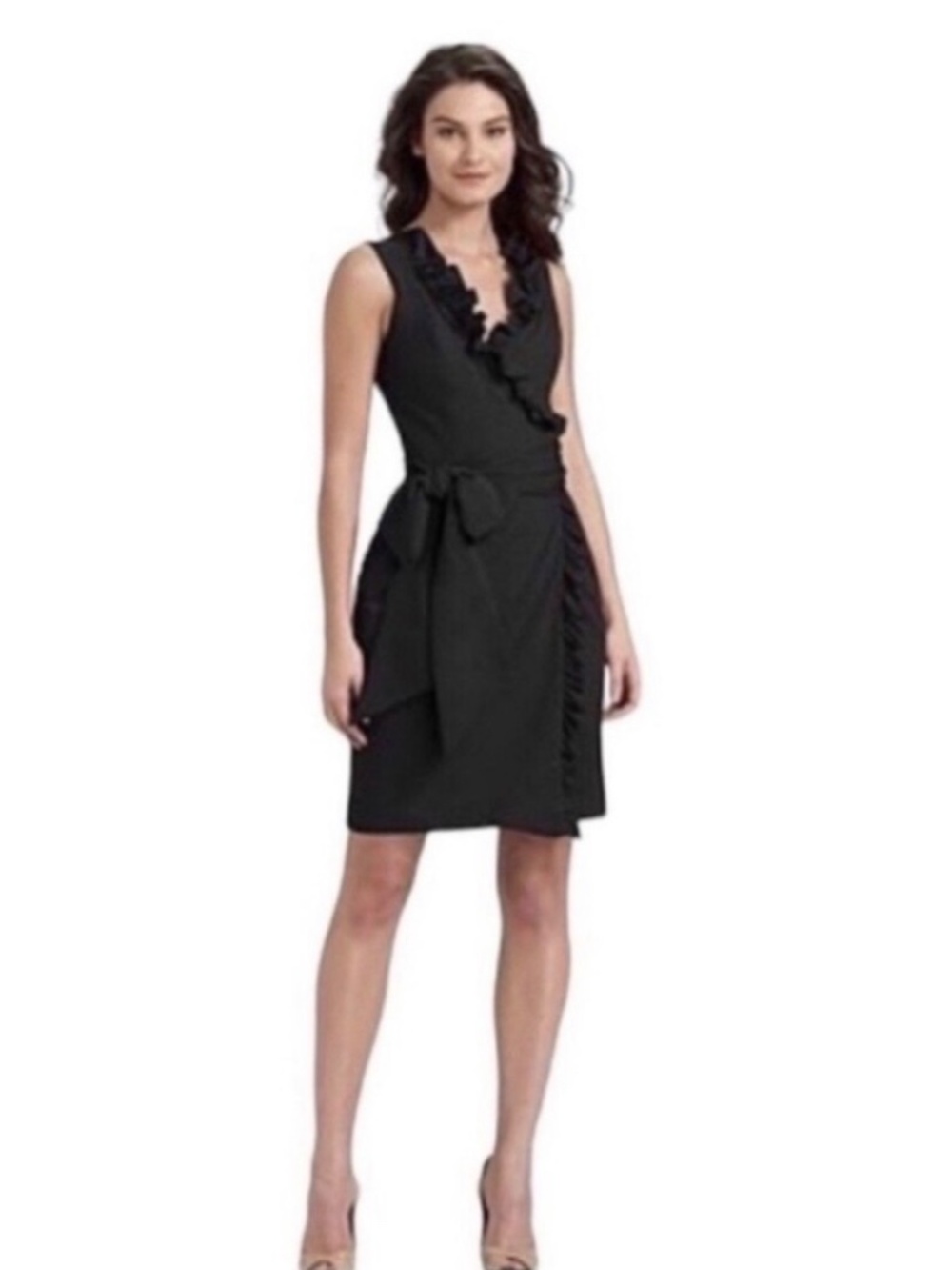 DVF Diane von Furstenberg Andra Black Ruffle Wrap Dress - Size 10